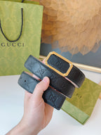 Gucci Signature Belt Gold Buckle 35mm Black Embossed Leather