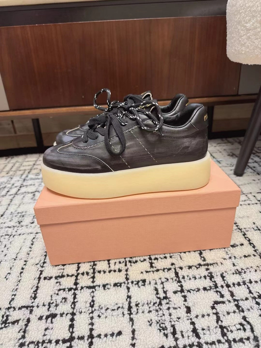 Miu Balance Sneakers Black Calfskin