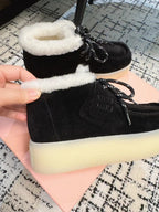 Miu Ankle Boots Black Fleece Lining Cow Suede