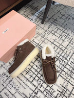 Miu Ankle Boots Chocolate Brown Fleece Lining Cow Suede