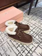 Miu Ankle Boots Chocolate Brown Fleece Lining Cow Suede