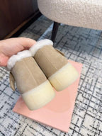 Miu Ankle Boots Light Brown Fleece Lining Cow Suede