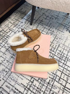 Miu Ankle Boots Brown Yellow Fleece Lining Cow Suede