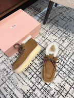 Miu Ankle Boots Brown Yellow Fleece Lining Cow Suede