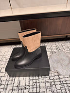 Chanel 25A Winter New Low Boots Black Beige Cowhide 393515