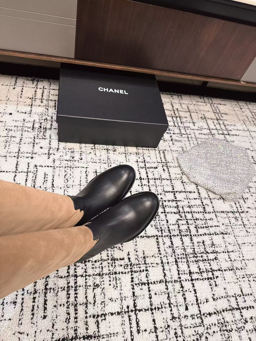 Chanel 25A Winter New Thigh Boots Black Brown Cowhide Mix Suede 393521