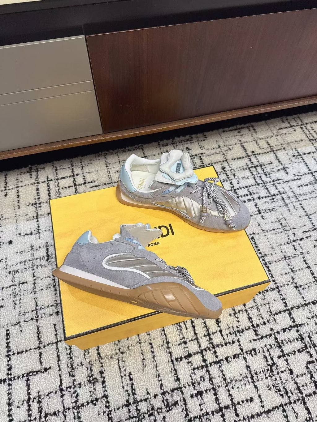 Fendi Flow Trainers Grey Suede 682048
