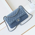 CC 24K Flap Bag 25cm Blue Denim Silver Hardware