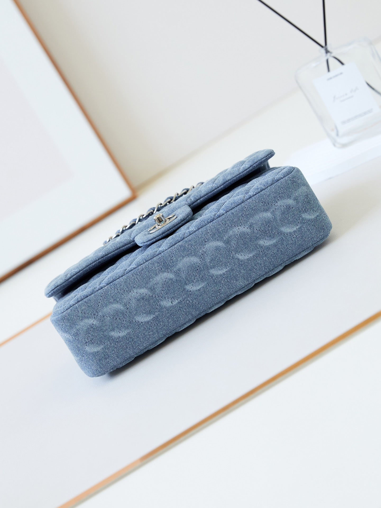 CC 24K Flap Bag 25cm Blue Denim Silver Hardware