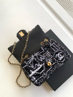 CC 24S Flap Bag Mini 21cm Black White Sequin Gold Hardware 238439