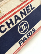 CC 25C ToTe  Bag Beige Navy Blue Canvas Fabric 238518