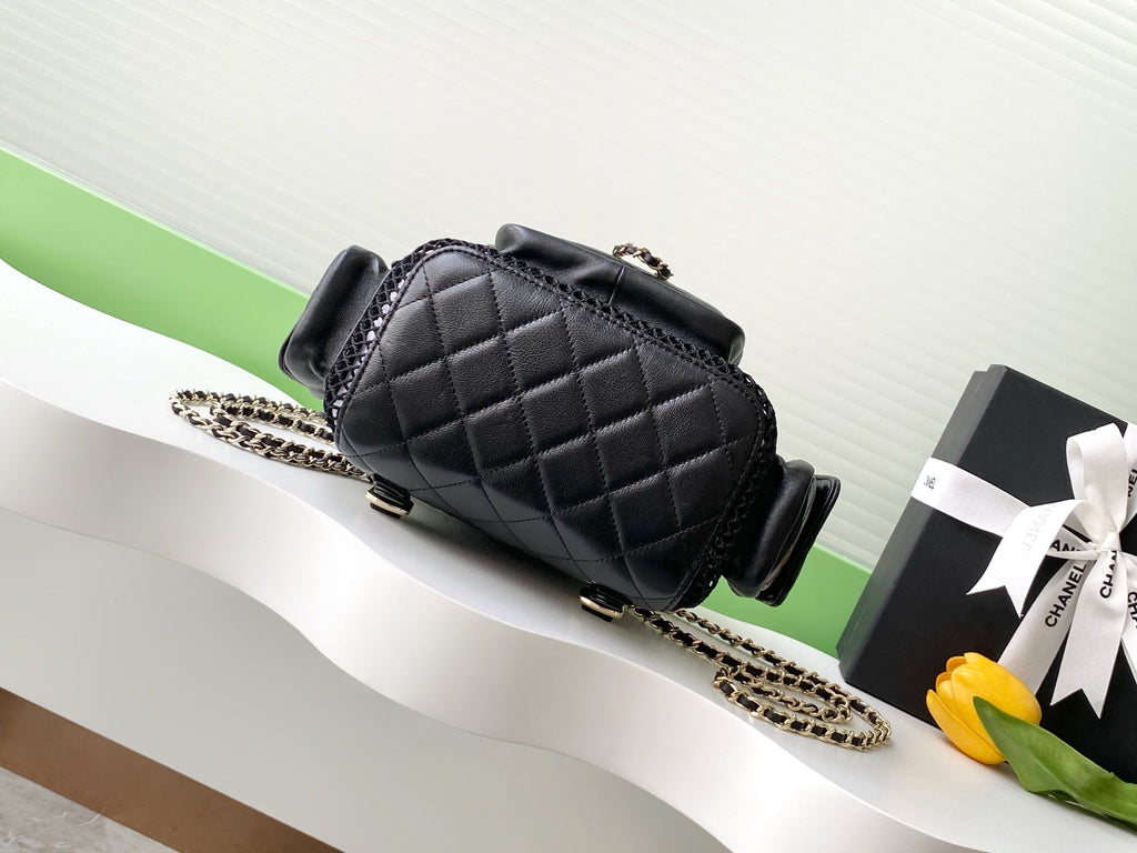 cc 25S Backpack 25cm Black Mesh Calfskin