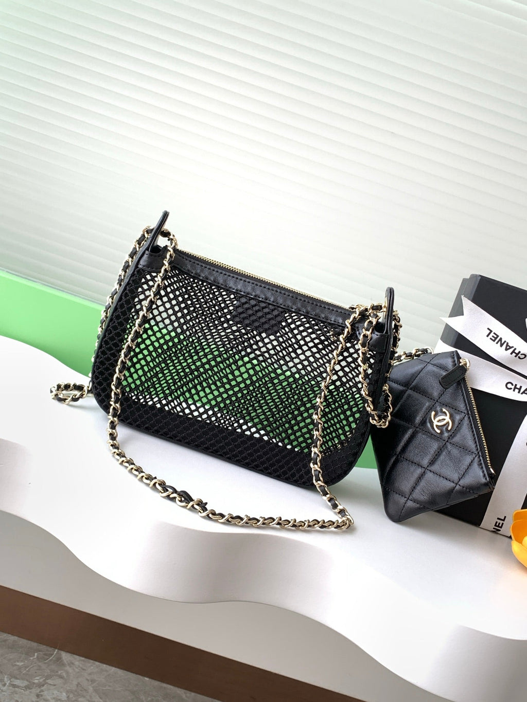 CC 25S Rectangle Black Cluth Bag With Chain