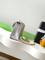CC 25C Flap Bag 19cm Silver Metalic Quilted Lambskin