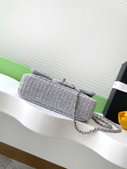 cc 25S Flap Bag 20cm Silver Raffia