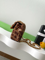 cc 25S Flap Bag 21cm Brown Gold Sequin Calfskin