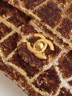 cc 25S Flap Bag 21cm Brown Gold Sequin Calfskin