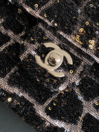 cc 25S Flap Bag 21cm Black Silver Sequin Calfskin