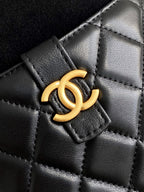 CC 25A Clutch With Chain 18cm Black Suede Calfskin