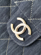 Chanel 25 Bag Navy Blue 34cm Denim Fabric 289496
