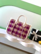 CC 2025 Bag Pink White Tweed Fabric Leather