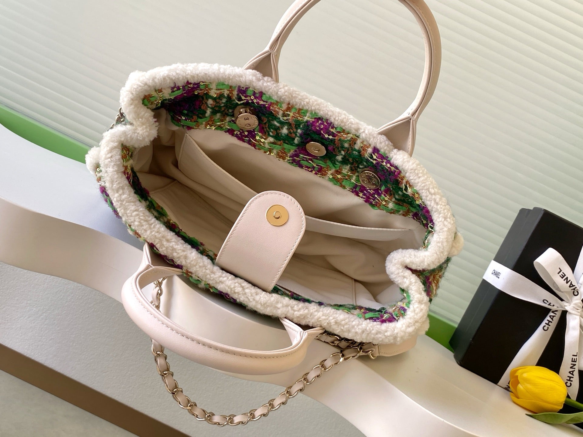 CC 2025 Bag Multicolor Tweed Fabric Leather