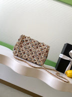 Chanel 2025 Flap Bag 21cm Beige mix Colors Sequin Leather 320284
