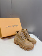 LV Checker Ankle Boots Brown Suede