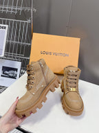 LV Checker Ankle Boots Brown Suede