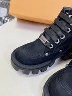 LV Checker Ankle Boots Black Suede