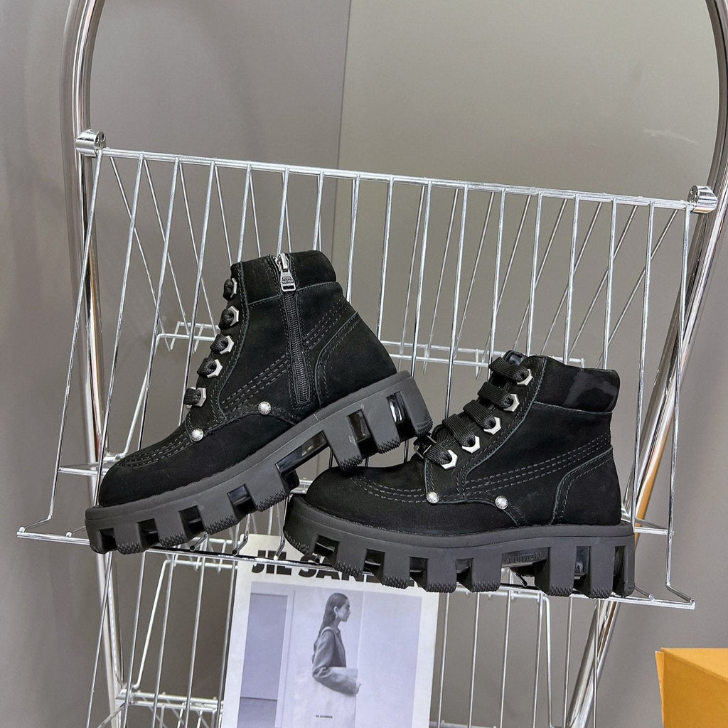 LV Checker Ankle Boots Black Suede