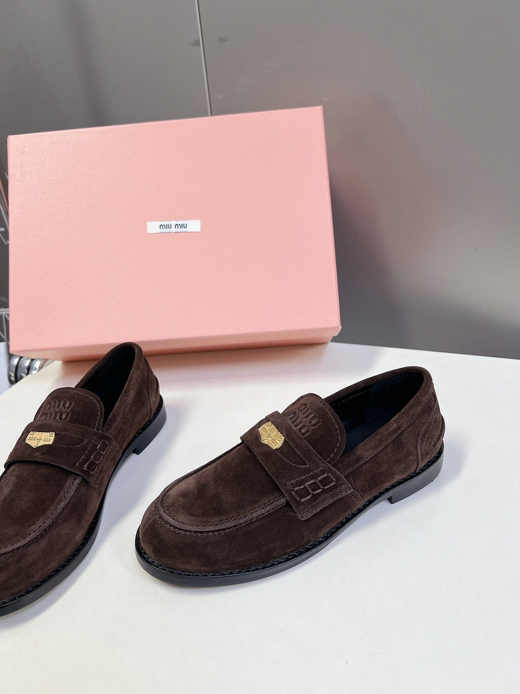 Miu Loafers   Dark Brown Suede