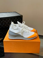 LV SNEAKERS IN GREY MIX WHITE MIX ORANGE CALFSKIN AND FABRIC BREATHABLE