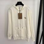 Burberry 25 Zipper-Up Hooded Knit Cardigan Off-white Wool
