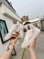 LV Groovy Sneaker White Pink Yellow Damier Canvas Suede 597684