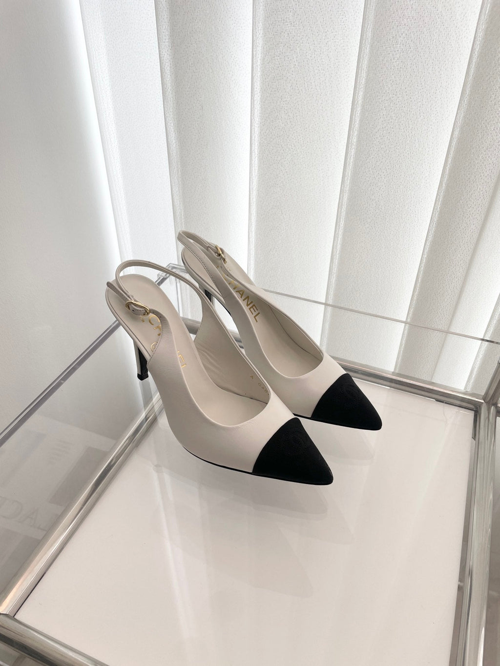 CC Slingback 95mm White Lambskin And Denim Fabric