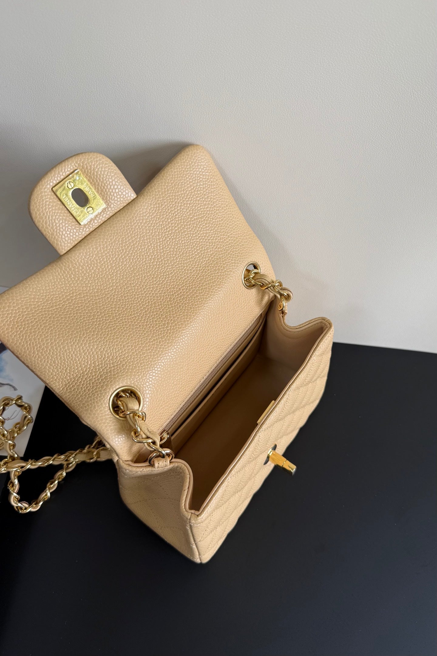 CC Flap Bag 17cm Beige Caviar GHW 284751