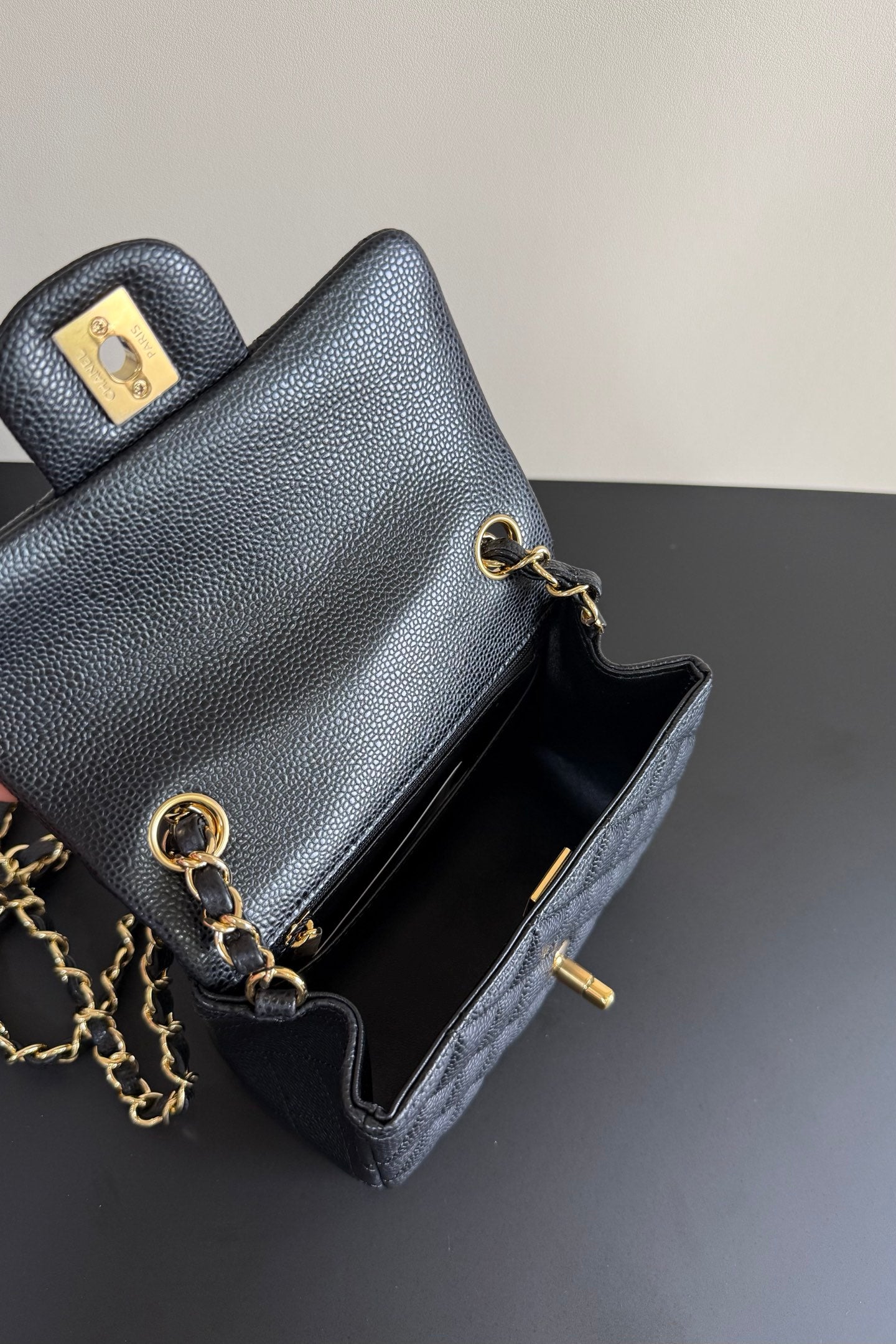 CC Flap Bag 17cm Black Caviar GHW 284753