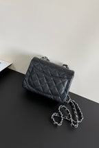 CC Flap Bag 17cm Black Caviar SHW 284755