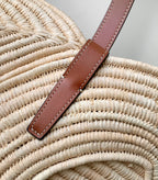 Celine Classic Panier 47cm Braieded Triomphe Beige Raffia Brown Calfskin