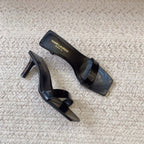 HIGH MULES WITH SQUARE TOE IN BLACK SMOOTH CALFSKIN