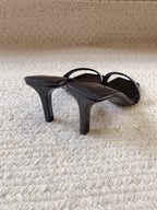 HIGH MULES WITH SQUARE TOE IN BLACK GLOSSY CALFSKIN