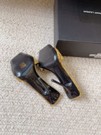 HIGH HEEL SLIDES IN SAND YELLOW VELVET