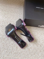 HIGH HEEL SLIDES IN PURPLE VELVET