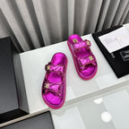 dad sandals dark pink metalic lambskin mules