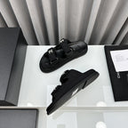 dad sandals black textile mules