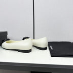ballet flat flower cream calfskin black patent calfskin