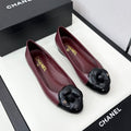 ballet flat flower burgundy calfskin black patent calfskin