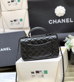25C Mini Flap Bag Top Handle 20cm Black Lambskin Black Hardware
