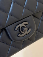 25C Mini Flap Bag Top Handle 20cm Black Lambskin Black Hardware
